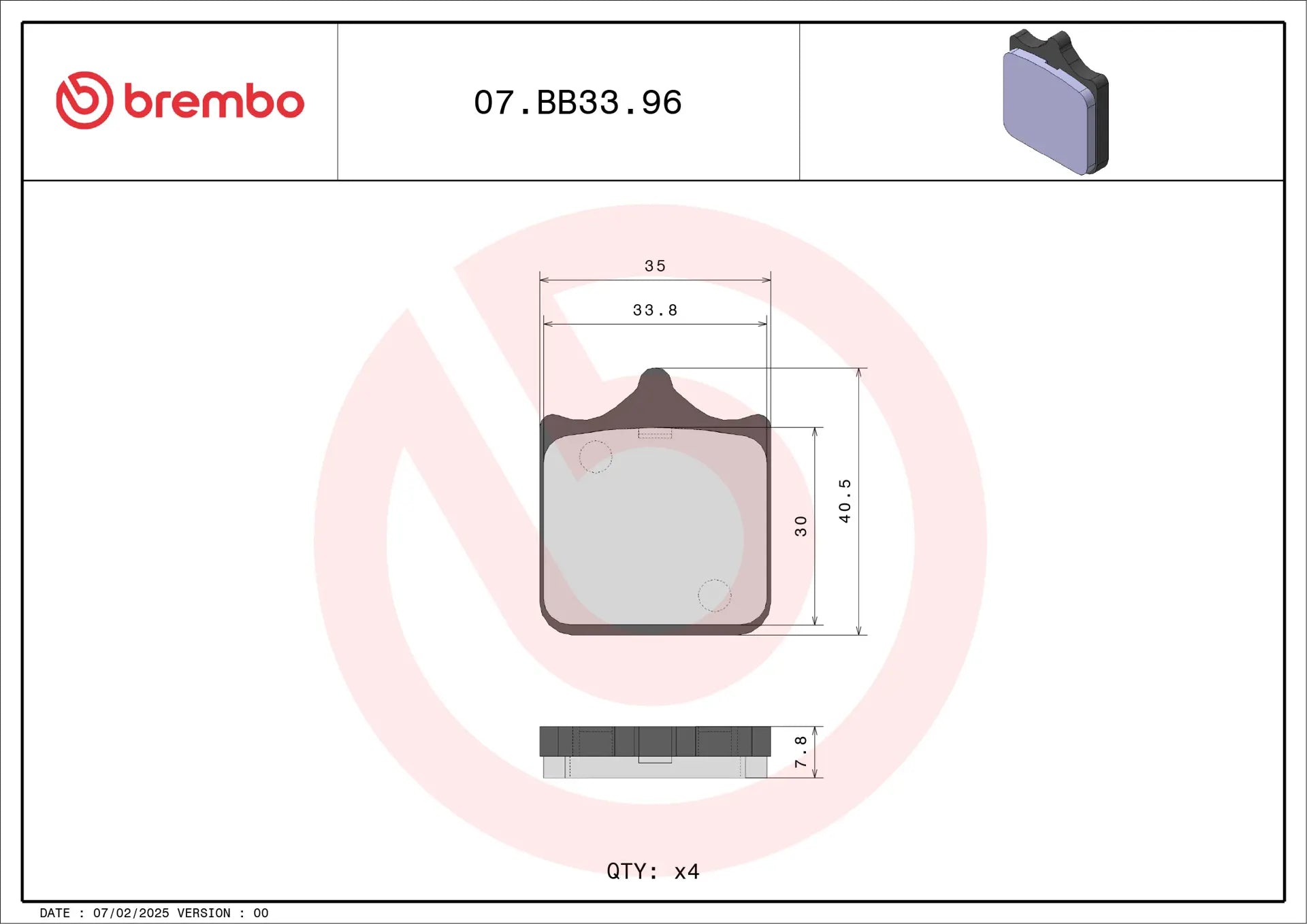 07BB3396 Coppia Pastiglie freno Brembo Bmw Anteriori 
