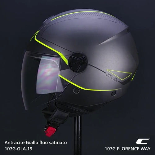 Casco Jet Cgm 107G FLORENCE WAY Antracite Giallo fluo satinato visiera lunga