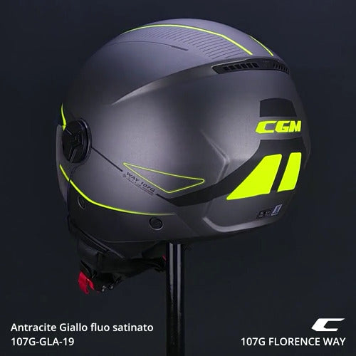 Casco Jet Cgm 107G FLORENCE WAY Antracite Giallo fluo satinato visiera lunga