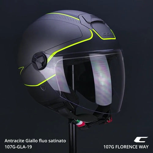 Casco Jet Cgm 107G FLORENCE WAY Antracite Giallo fluo satinato visiera lunga