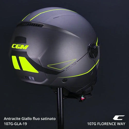 Casco Jet Cgm 107G FLORENCE WAY Antracite Giallo fluo satinato visiera lunga