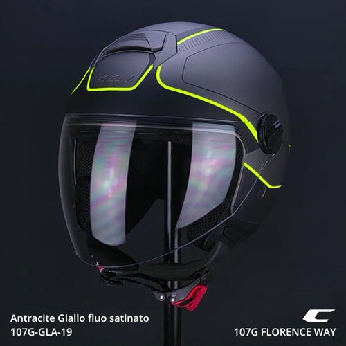 Casco Jet Cgm 107G FLORENCE WAY Antracite Giallo fluo satinato visiera lunga