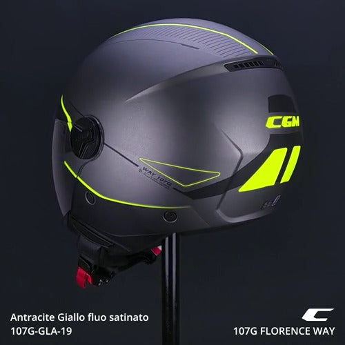 Casco Jet Cgm 107G FLORENCE WAY Antracite Giallo fluo satinato visiera lunga
