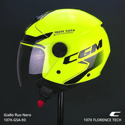 Casco Jet Cgm uomo donna 107X FLORENCE TECH Giallo fluo Nero visiera lunga