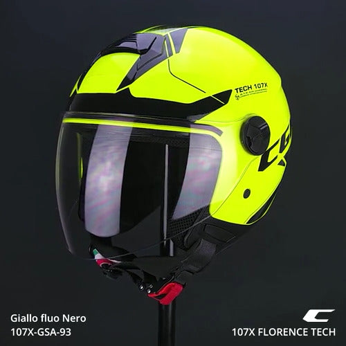 Casco Jet Cgm uomo donna 107X FLORENCE TECH Giallo fluo Nero visiera lunga