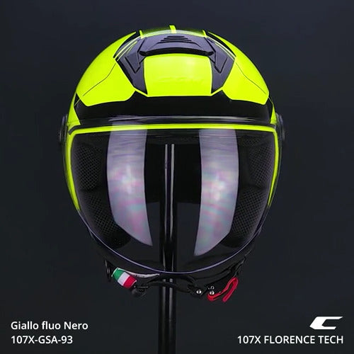Casco Jet Cgm uomo donna 107X FLORENCE TECH Giallo fluo Nero visiera lunga