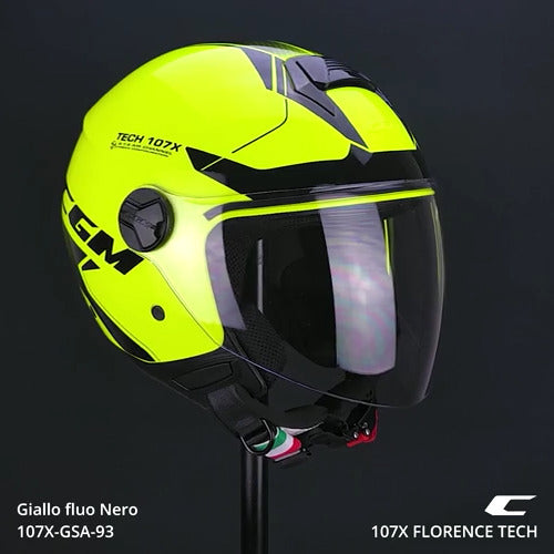 Casco Jet Cgm uomo donna 107X FLORENCE TECH Giallo fluo Nero visiera lunga