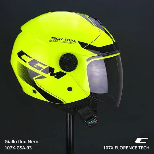 Casco Jet Cgm uomo donna 107X FLORENCE TECH Giallo fluo Nero visiera lunga