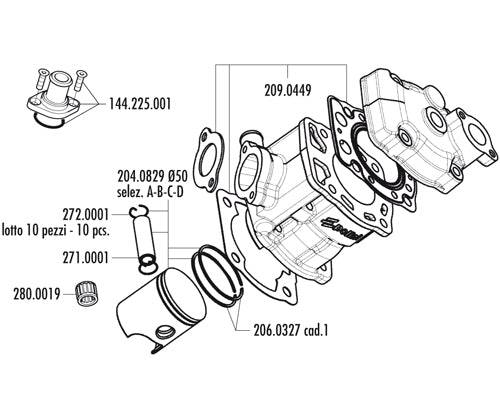 109.0014 Kit cilindro polini in alluminio Derbi Senda,Gpr Diametro 50