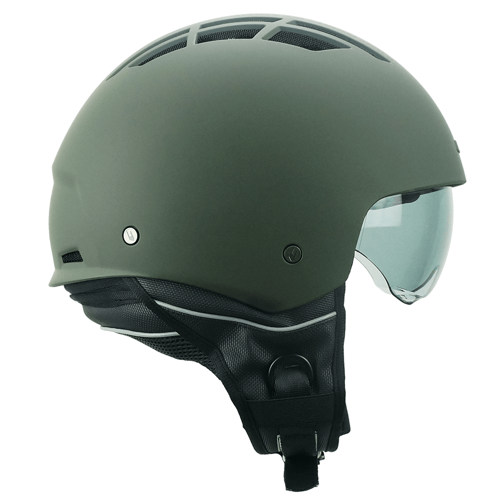 Casco Jet Cgm Uomo Donna Scooter 111A SLOT MONO Verde opaco con riciclo aria interno