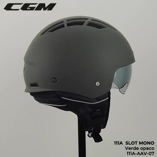 Casco Jet Cgm Uomo Donna Scooter 111A SLOT MONO Verde opaco con riciclo aria interno