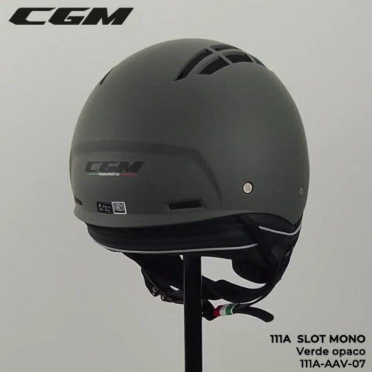 Casco Jet Cgm Uomo Donna Scooter 111A SLOT MONO Verde opaco con riciclo aria interno