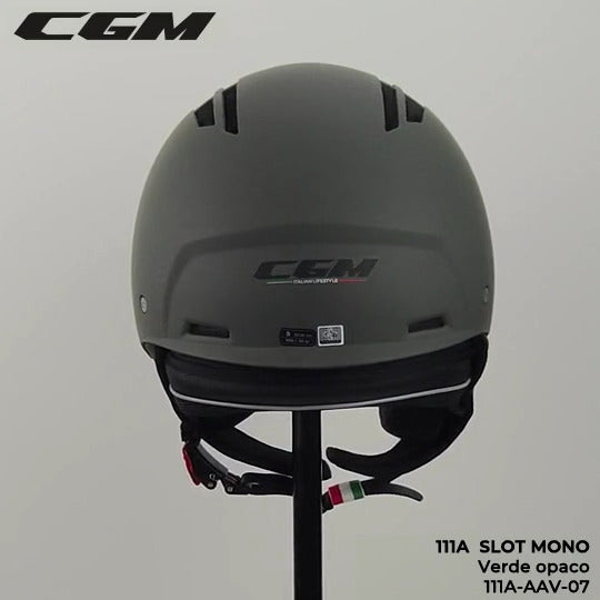 Casco Jet Cgm Uomo Donna Scooter 111A SLOT MONO Verde opaco con riciclo aria interno