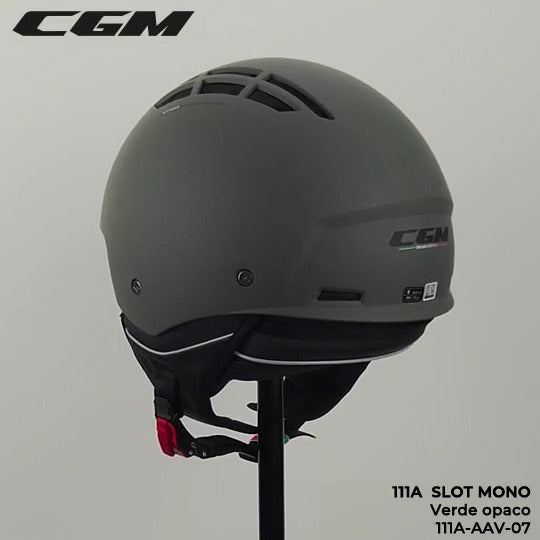 Casco Jet Cgm Uomo Donna Scooter 111A SLOT MONO Verde opaco con riciclo aria interno