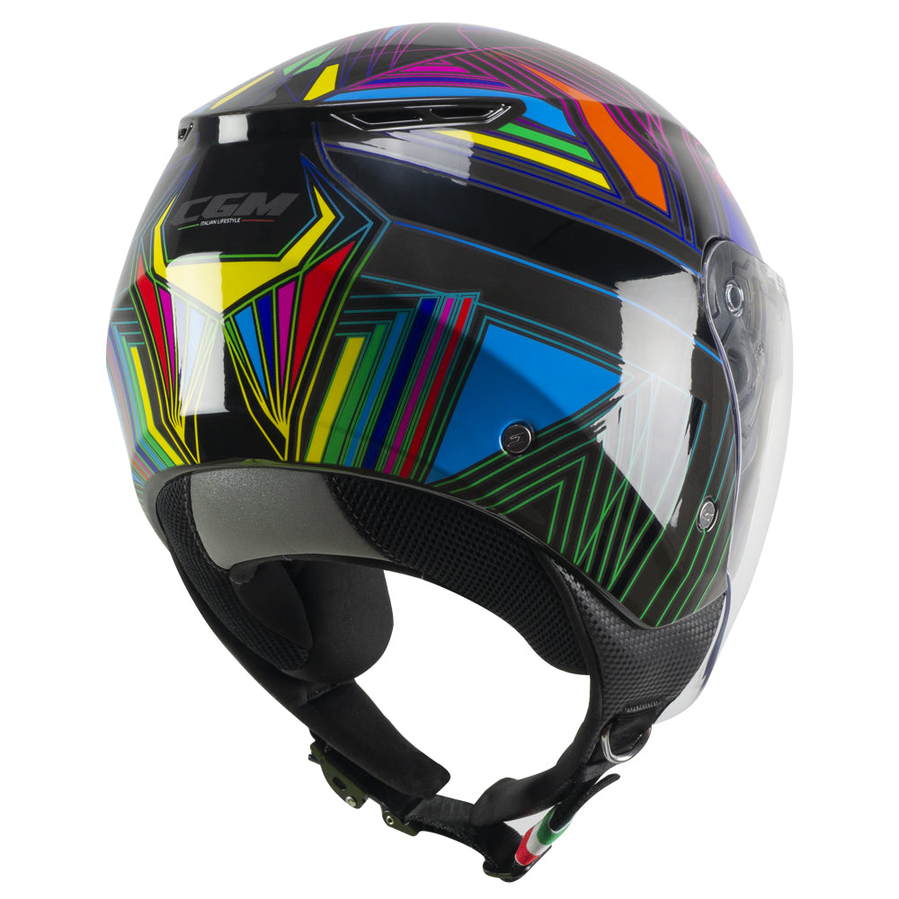 Casco Jet Cgm Uomo Donna Scooter 126S IPER DISCO Grafite Verde Fucsia