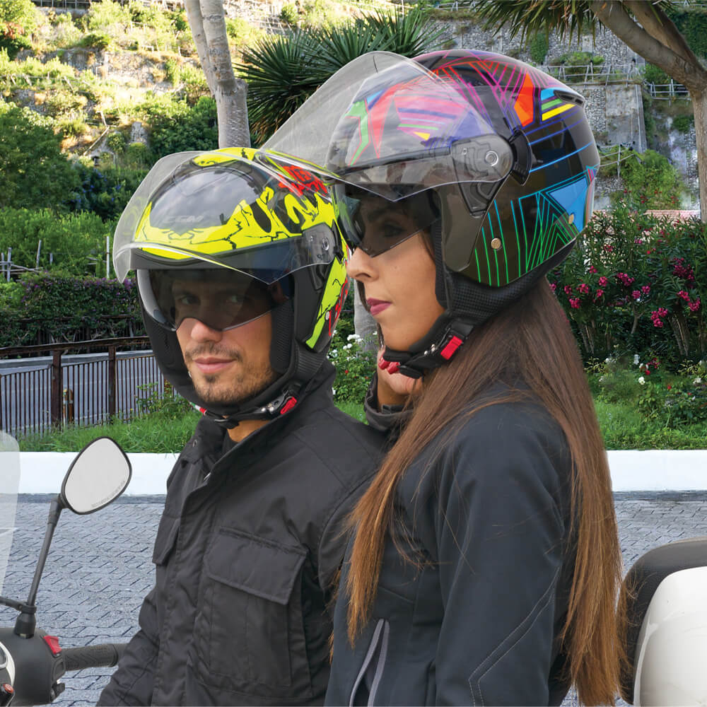 Casco Jet Cgm Uomo Donna Scooter 126S IPER DISCO Grafite Verde Fucsia