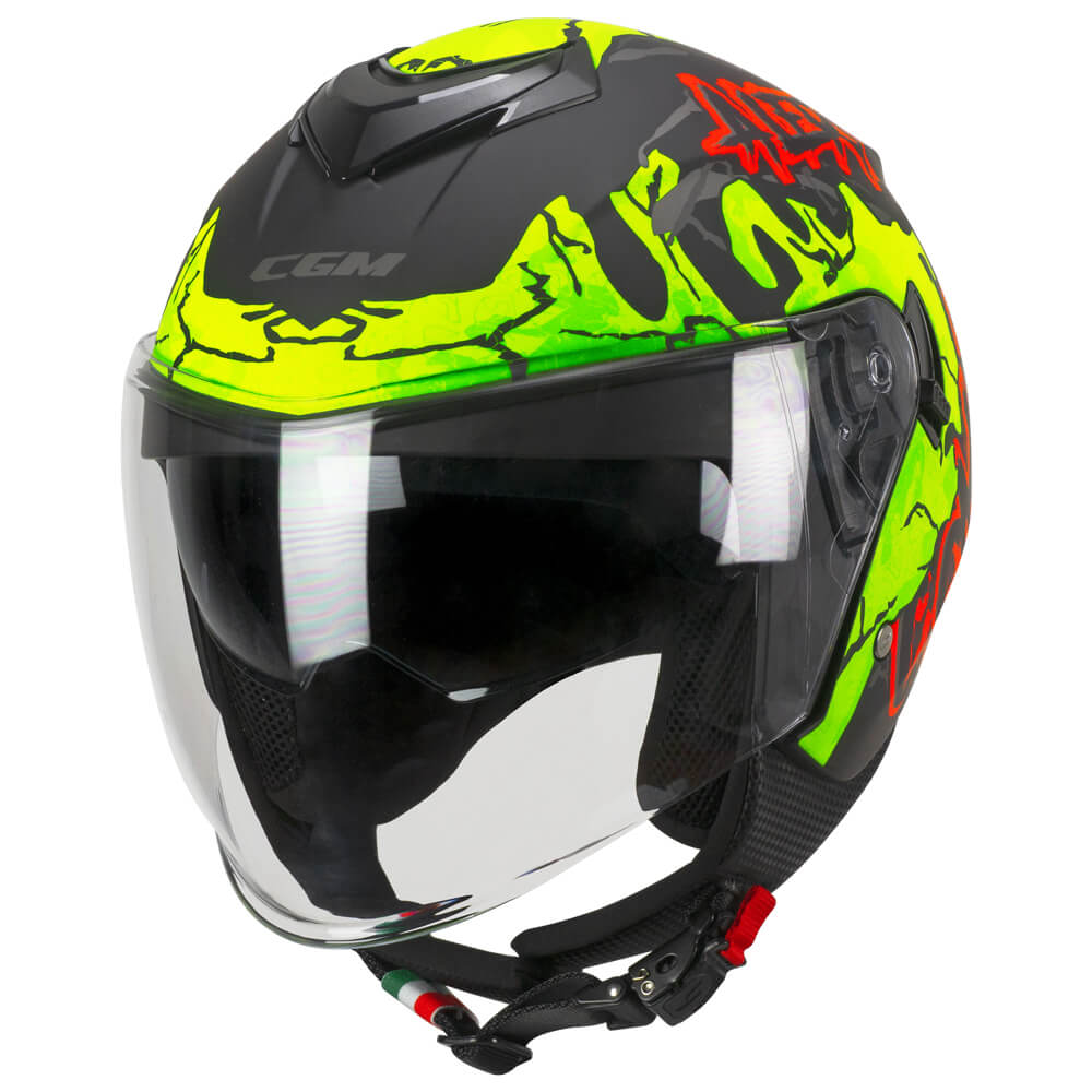 Casco Jet Cgm Uomo Donna Scooter 126X IPER ALERT Nero Giallo fluo opaco