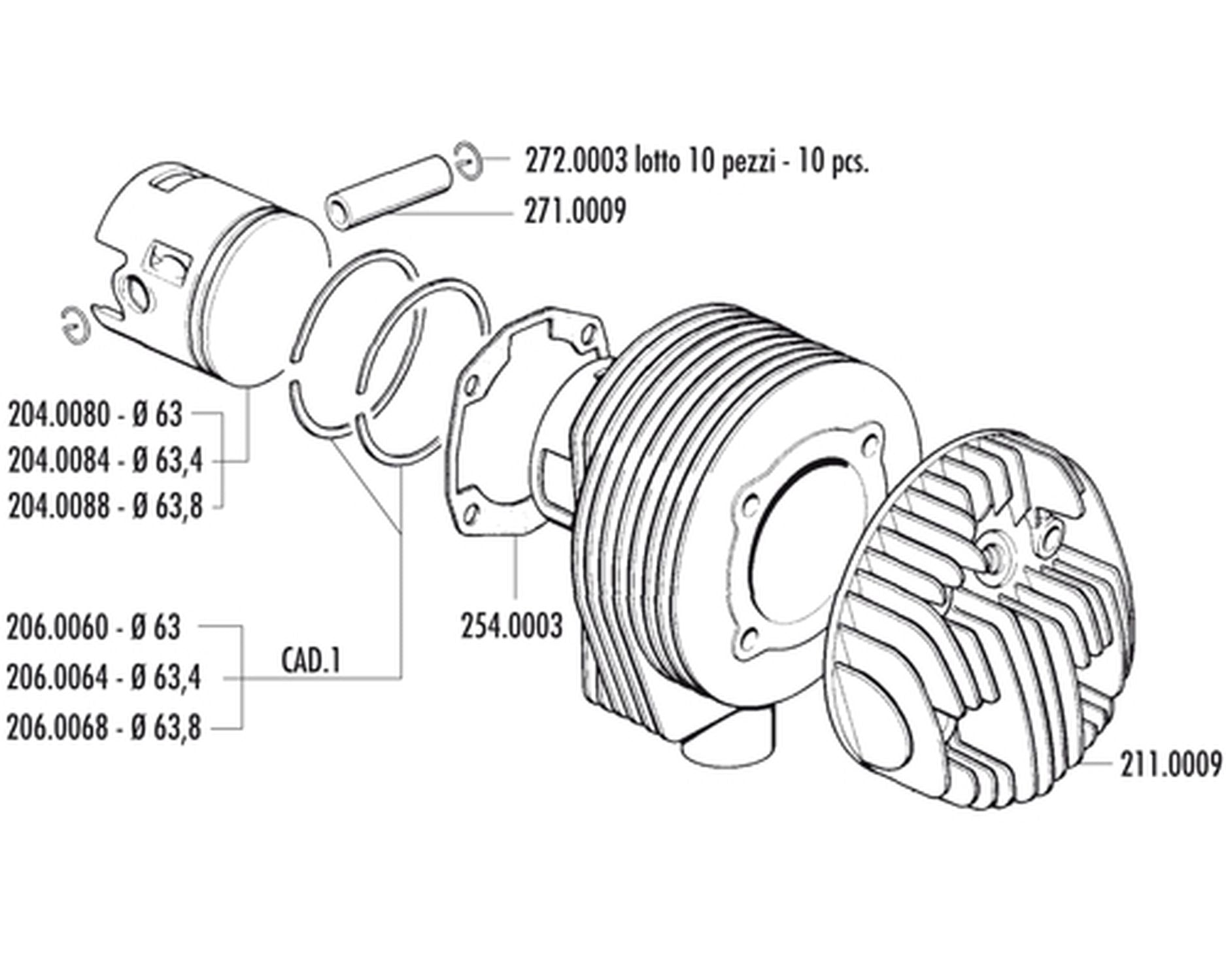 Kit Cilindro Vespa 125 Px-Ts E Sprint Veloce D.63 Polini