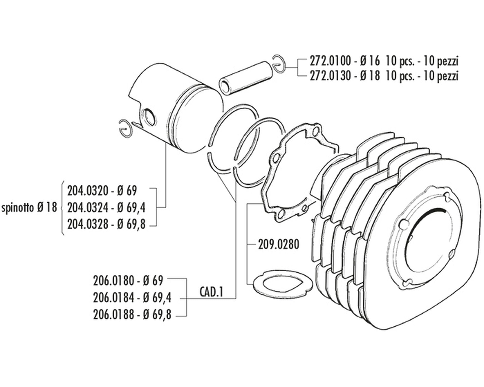 Kit Cilindro Ape Tm D.69 Spinotto D.18 Polini