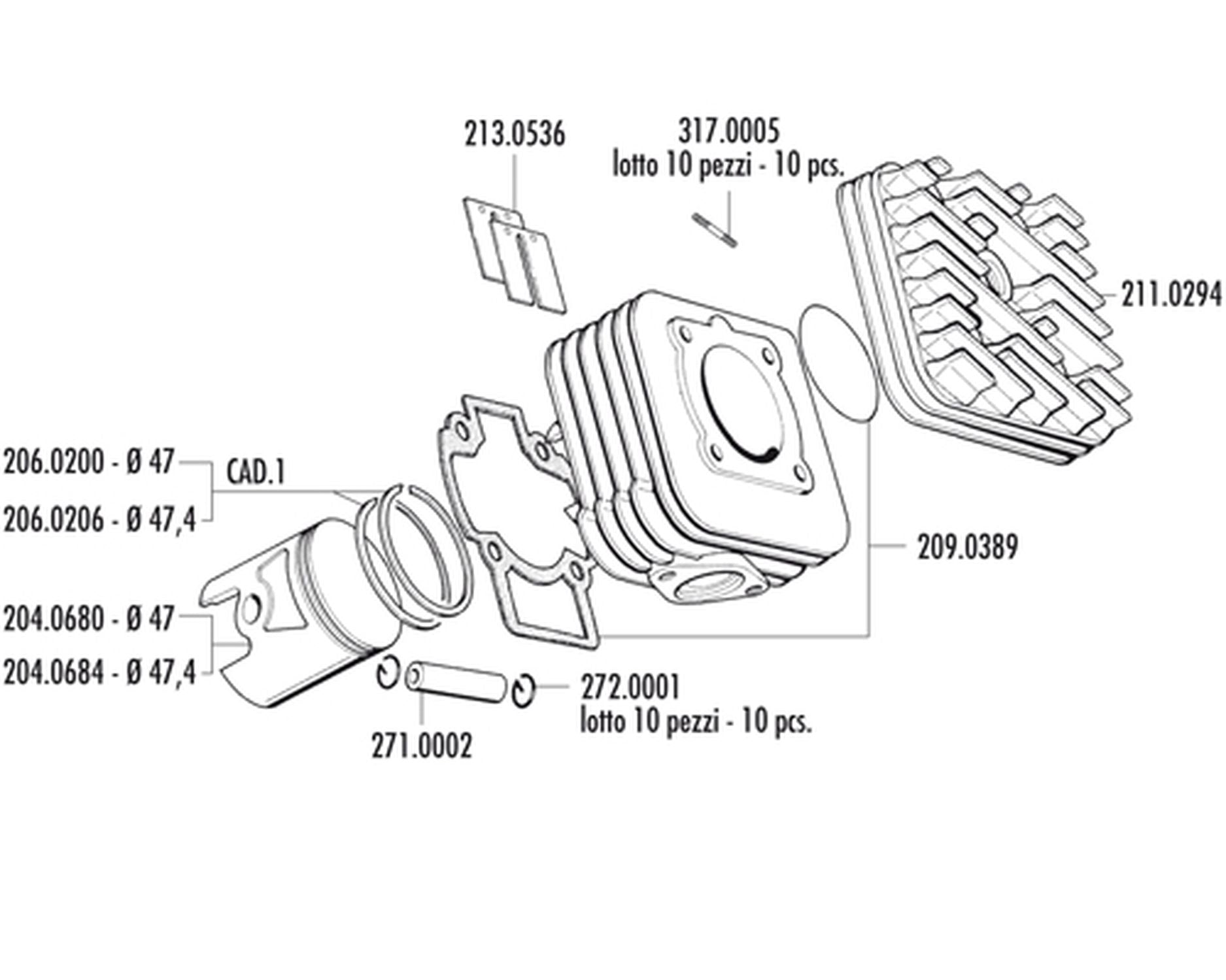 Kit Cilindro Piaggio Sfera-Zip-Free-Typhoon-Storm D.47 Polini