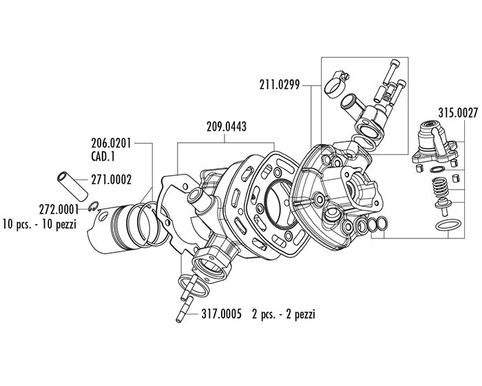 142.0152 Kit cilindro polini Peugeot Jet Force D.47 H2O