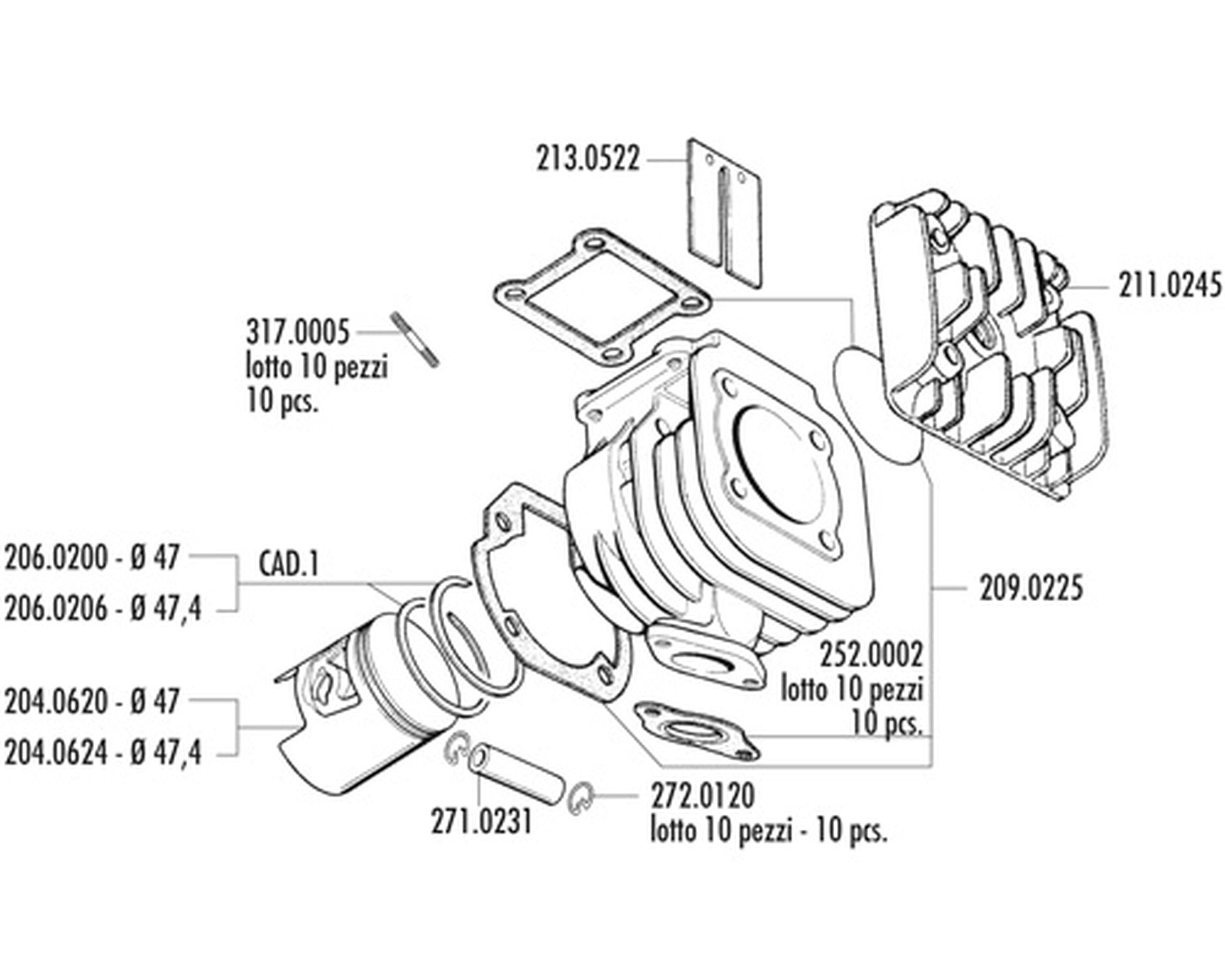Kit Cilindro Yamaha Bws,Zuma-Mbk Booster-Aprilia Sr 93 D.47 Polini