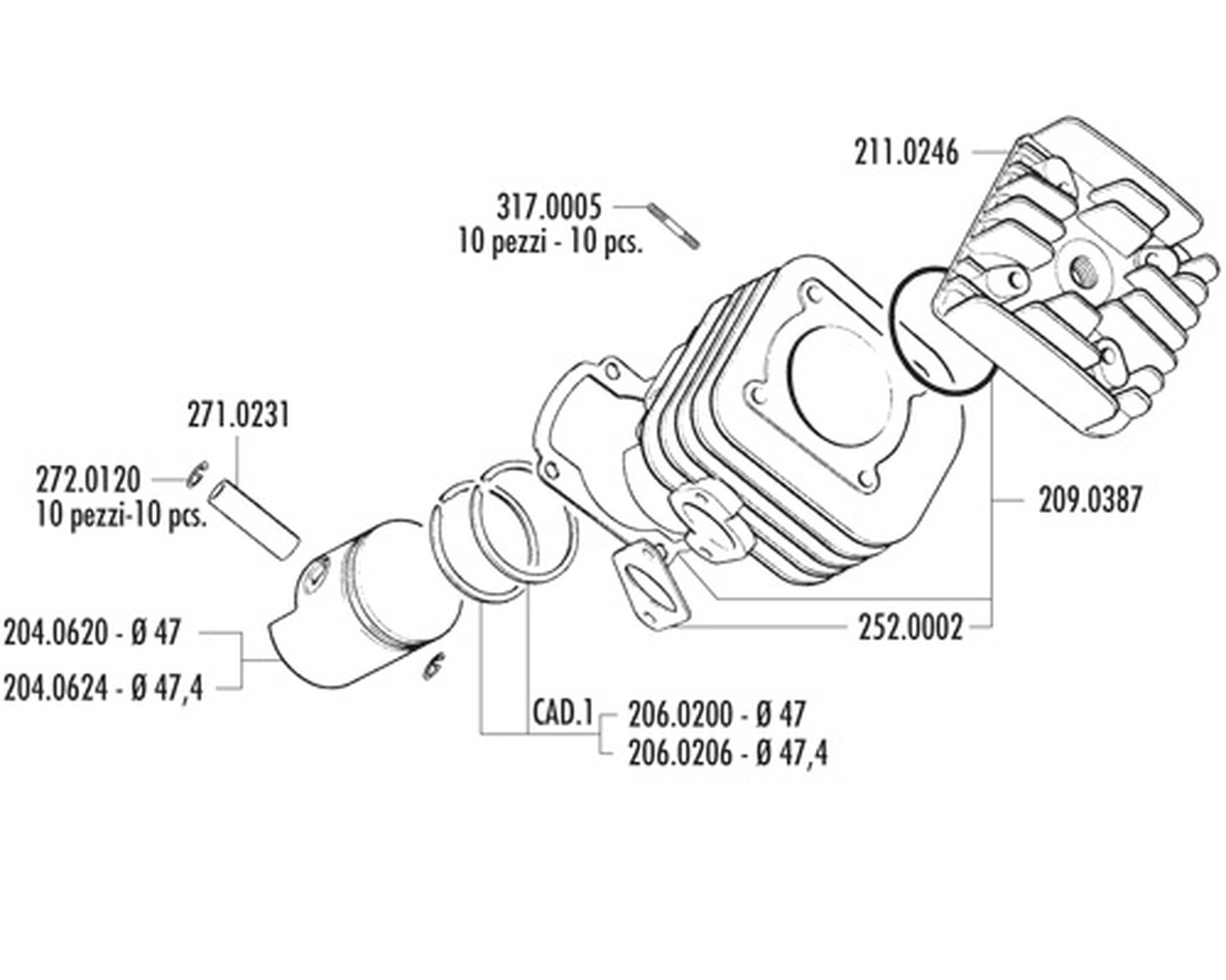 Kit Cilindro Yamaha Axis,Jog-Malaguti F10,F12-Aprilia Sr94 Polini