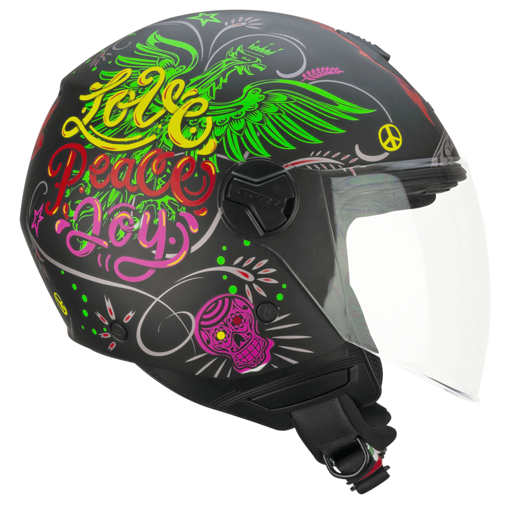 Casco moto e scooter Jet Cgm 167S FLO JOY Nero Azzurro Verde opaco Visiera lunga  