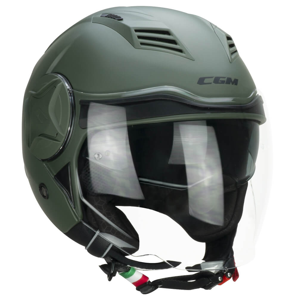 Casco Jet Cgm Uomo Donna Scooter 169A ILLI MONO Verde opaco