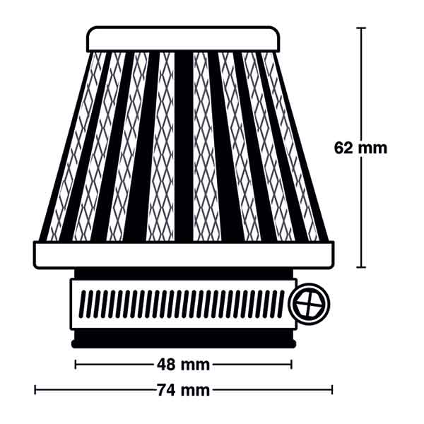 Filtro aria Conico in rete cromato UNIVERSALE MIW FLANGIA Ø 48 MM