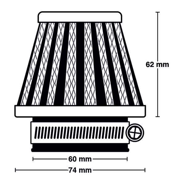 Filtro aria Conico in rete cromato UNIVERSALE MIW FLANGIA Ø 60 MM