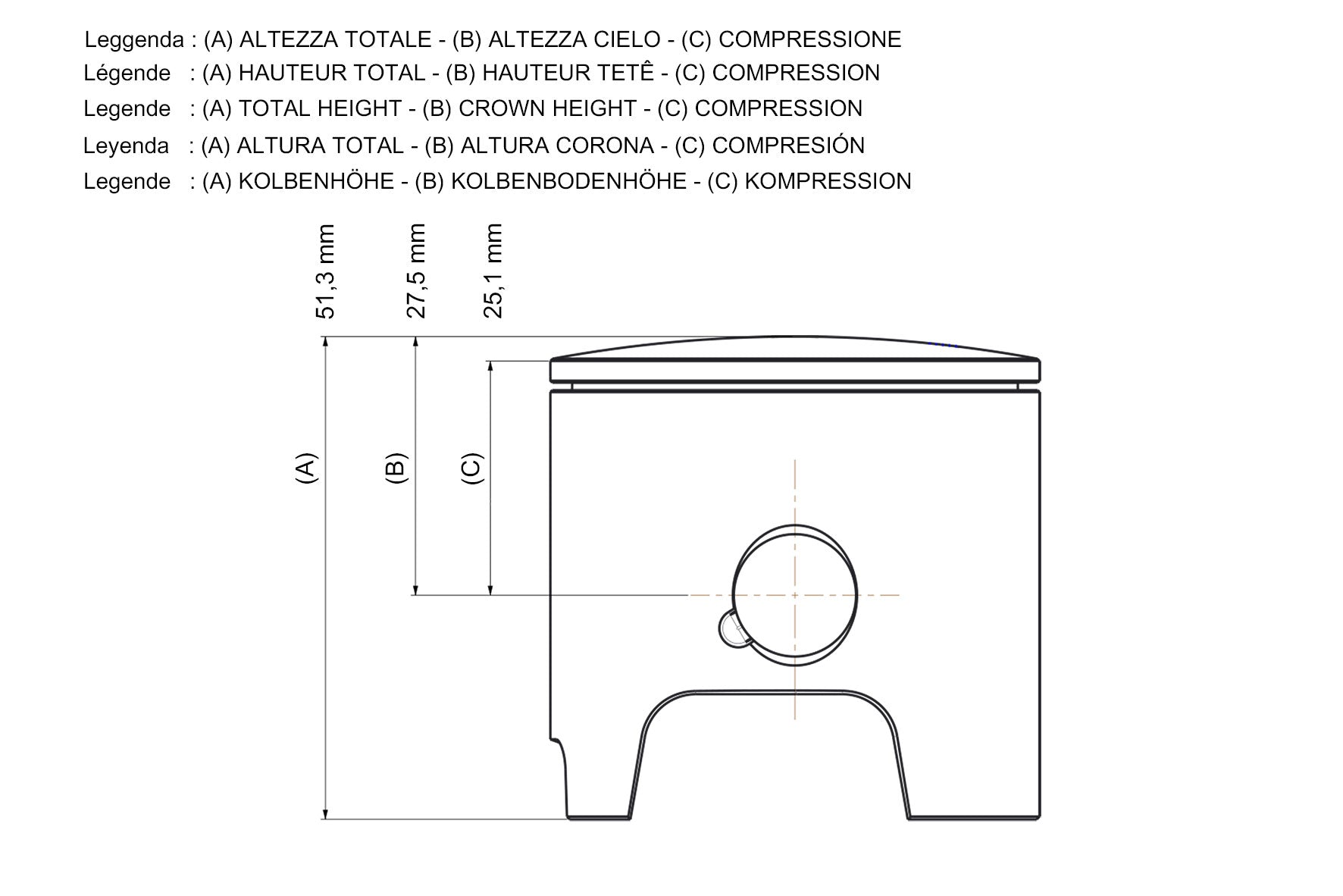 Pistone Ø 52 Spinotto Ø 13 Seg.1 Rett. 00 Malossi