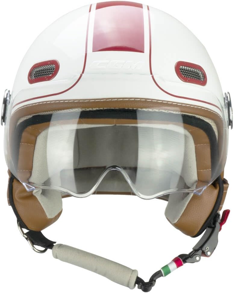 Casco Jet Cgm Uomo Donna Scooter 191 PIX Bianco Bordeoux Visiera Sagomata 