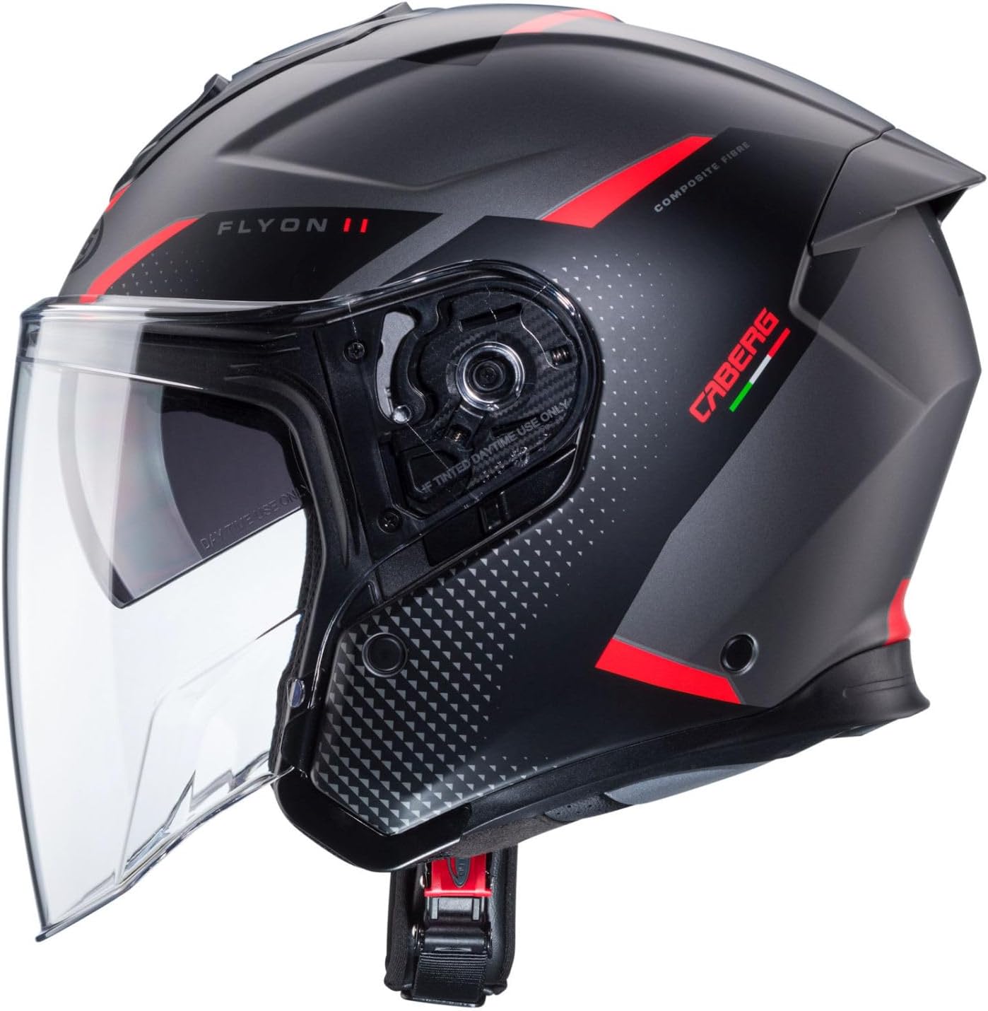 Casco moto scooter jet CABERG Flyon II Grigio Opaco/Nero/Rosso 