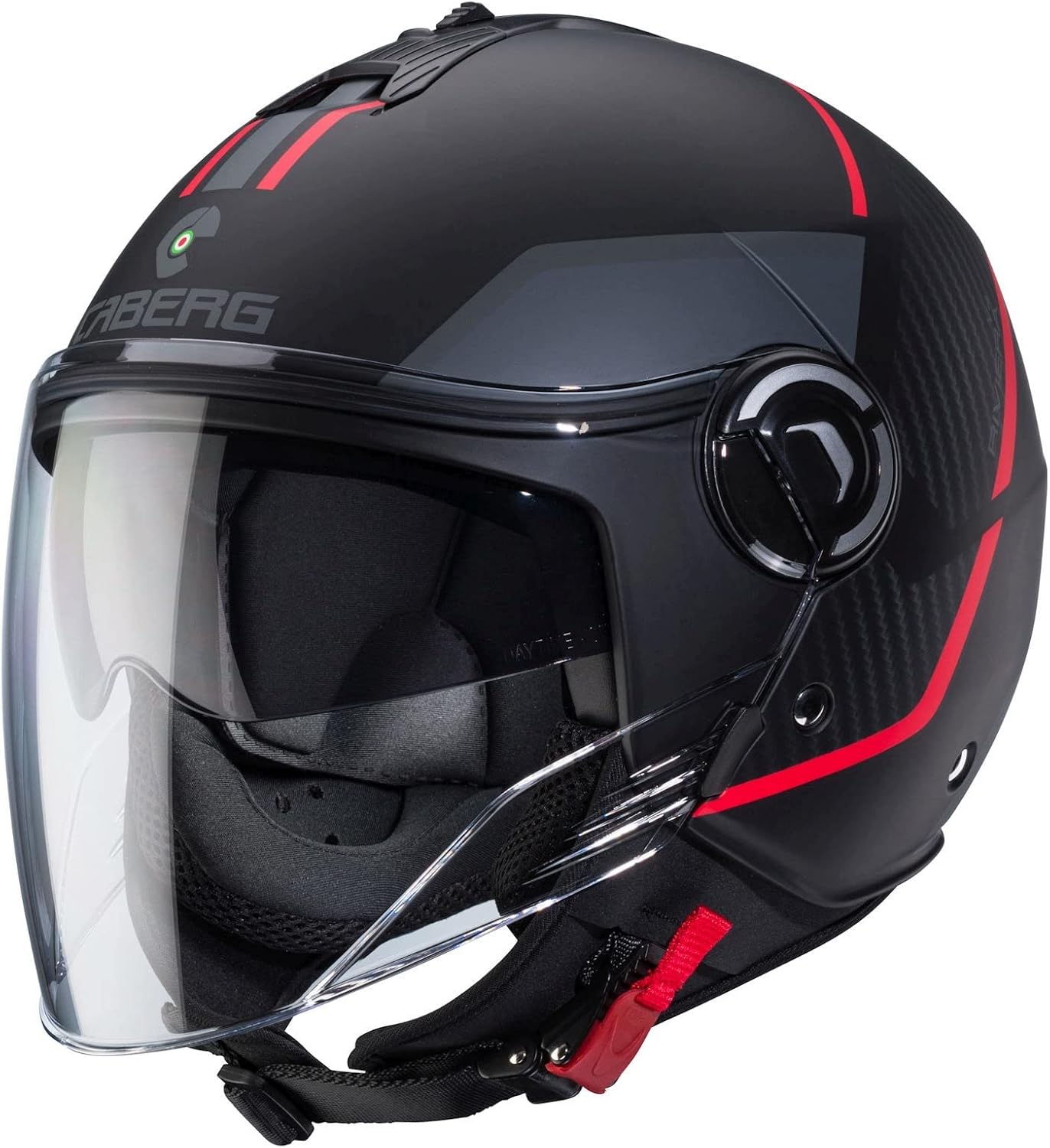 Casco moto scooter jet CABERG Riviera V4X Geo Nero Opaco Antracite Rosso