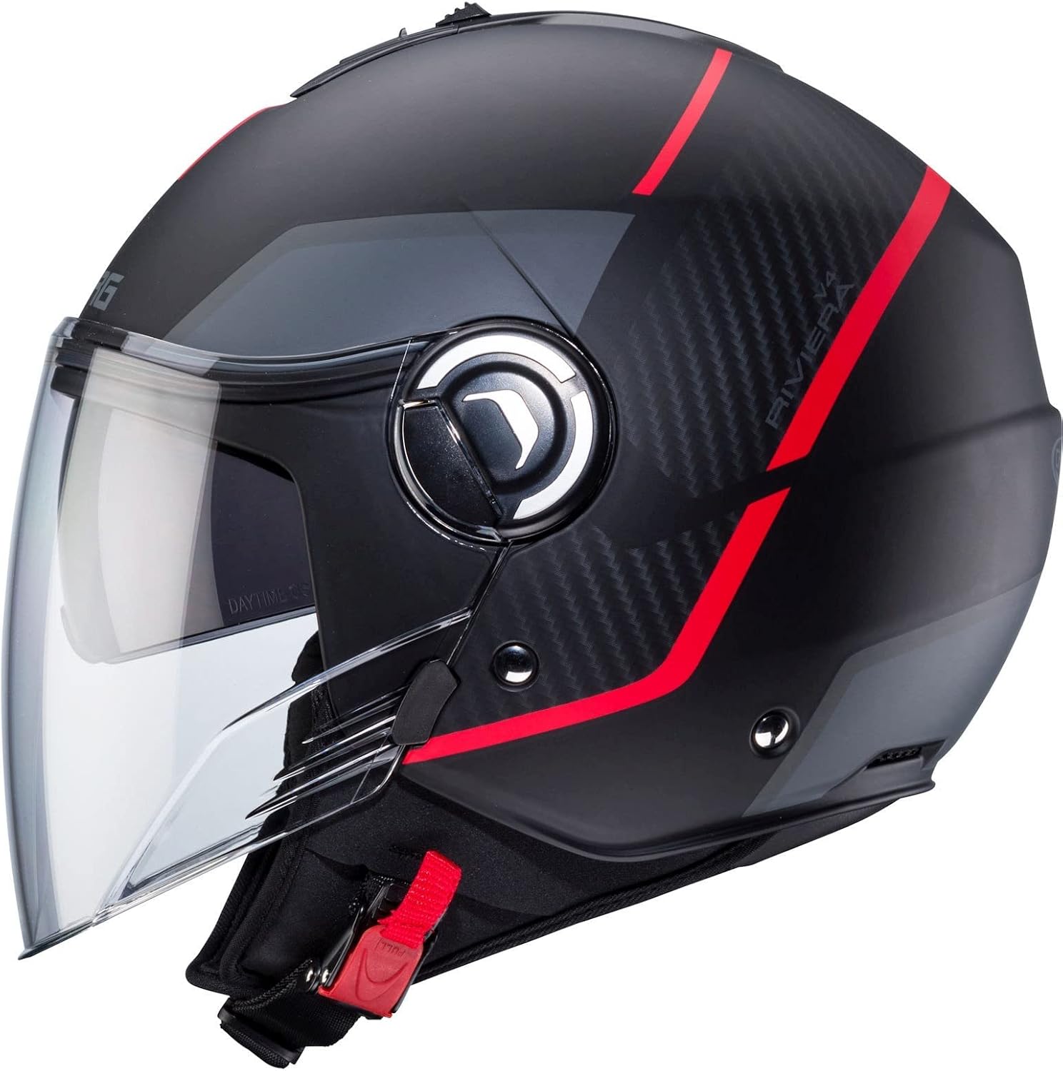 Casco moto scooter jet CABERG Riviera V4X Geo Nero Opaco Antracite Rosso