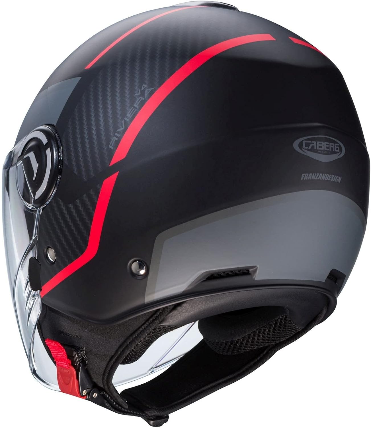 Casco moto scooter jet CABERG Riviera V4X Geo Nero Opaco Antracite Rosso