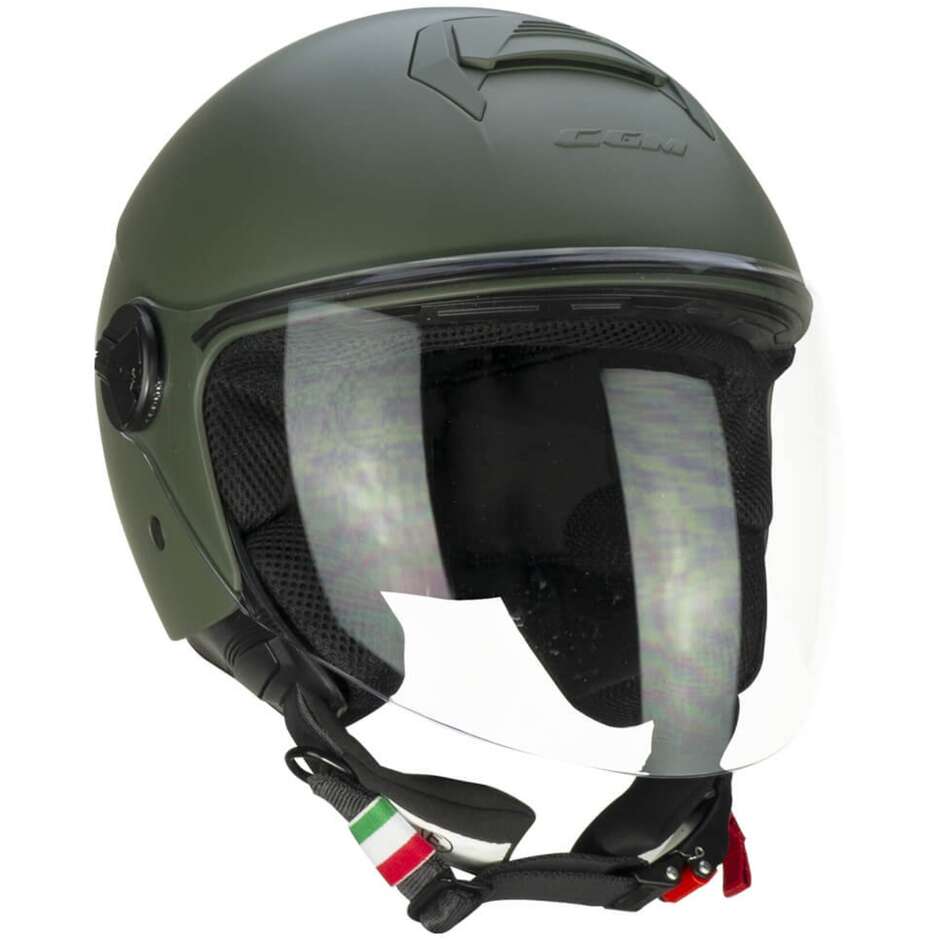 Casco moto e scooter Jet Cgm 167A FLO MONO Verde opaco Visiera lunga