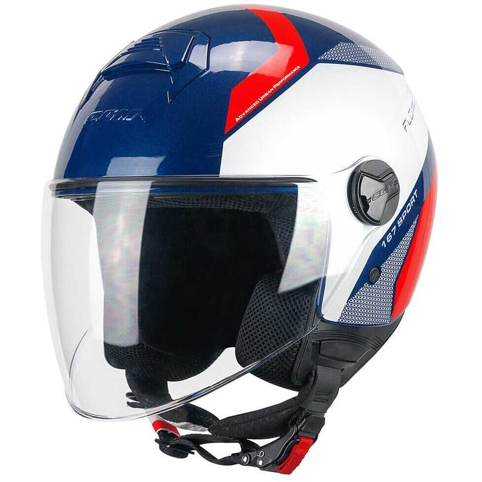 Casco moto e scooter Jet Cgm 167D FLO SPORT Blu Bianco Rosso Visiera lunga