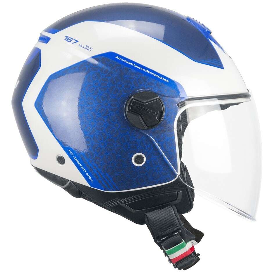 Casco moto e scooter Jet Cgm 167L FLO BICO Bianco Blu Visiera Lunga