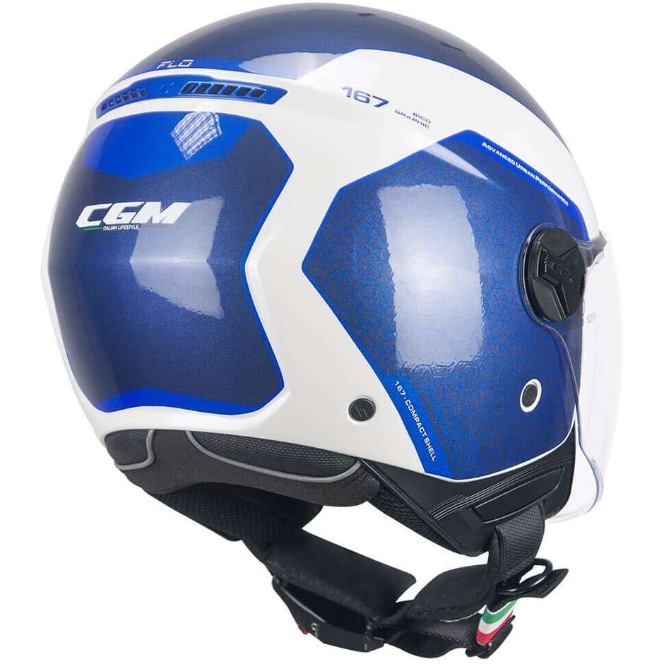 Casco moto e scooter Jet Cgm 167L FLO BICO Bianco Blu Visiera Lunga