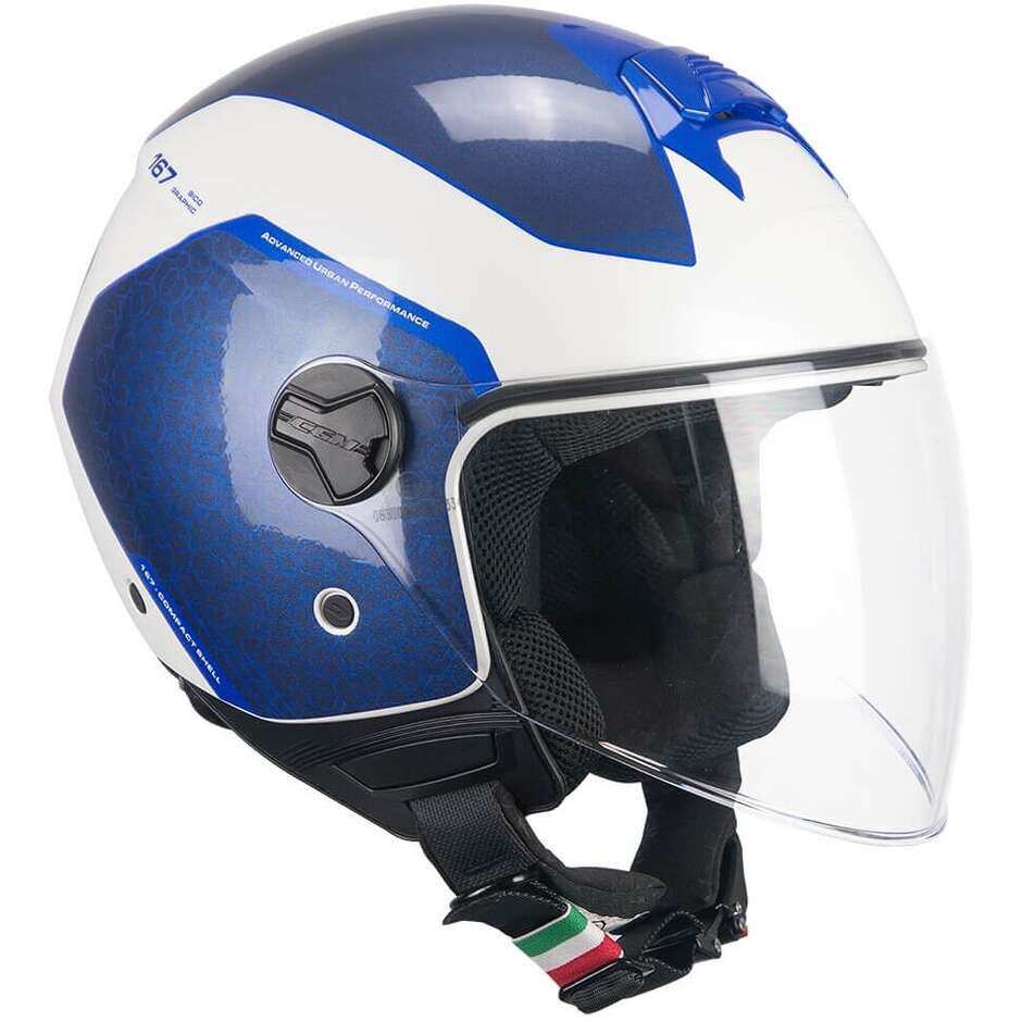 Casco moto e scooter Jet Cgm 167L FLO BICO Bianco Blu Visiera Lunga