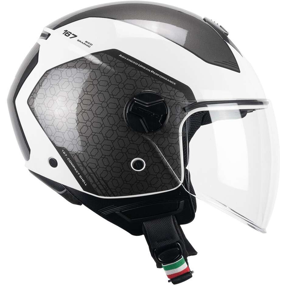 Casco moto e scooter Jet Cgm 167L FLO BICO Bianco Grigio Visiera Lunga