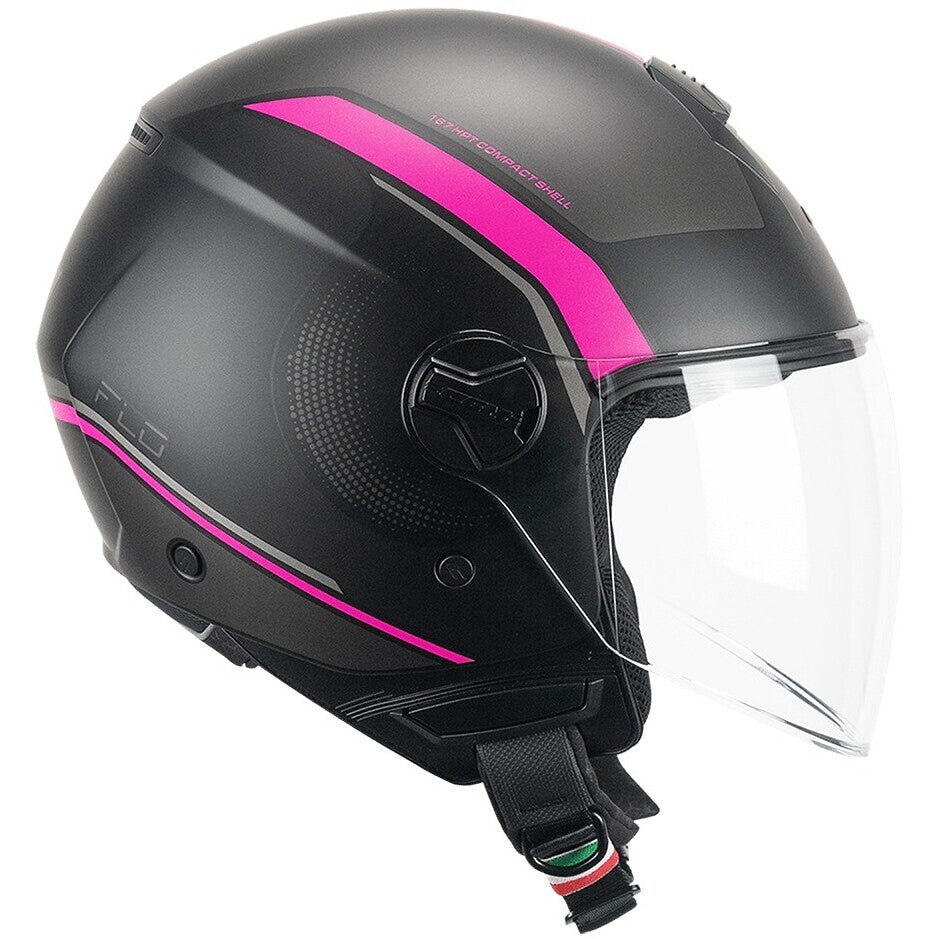 Casco moto e scooter Jet Cgm 167M FLO DOT Nero Fucsia fluo opaco Visiera lunga