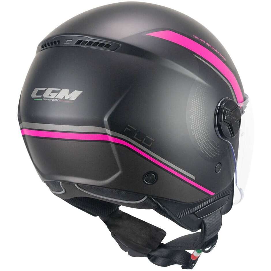 Casco moto e scooter Jet Cgm 167M FLO DOT Nero Fucsia fluo opaco Visiera lunga