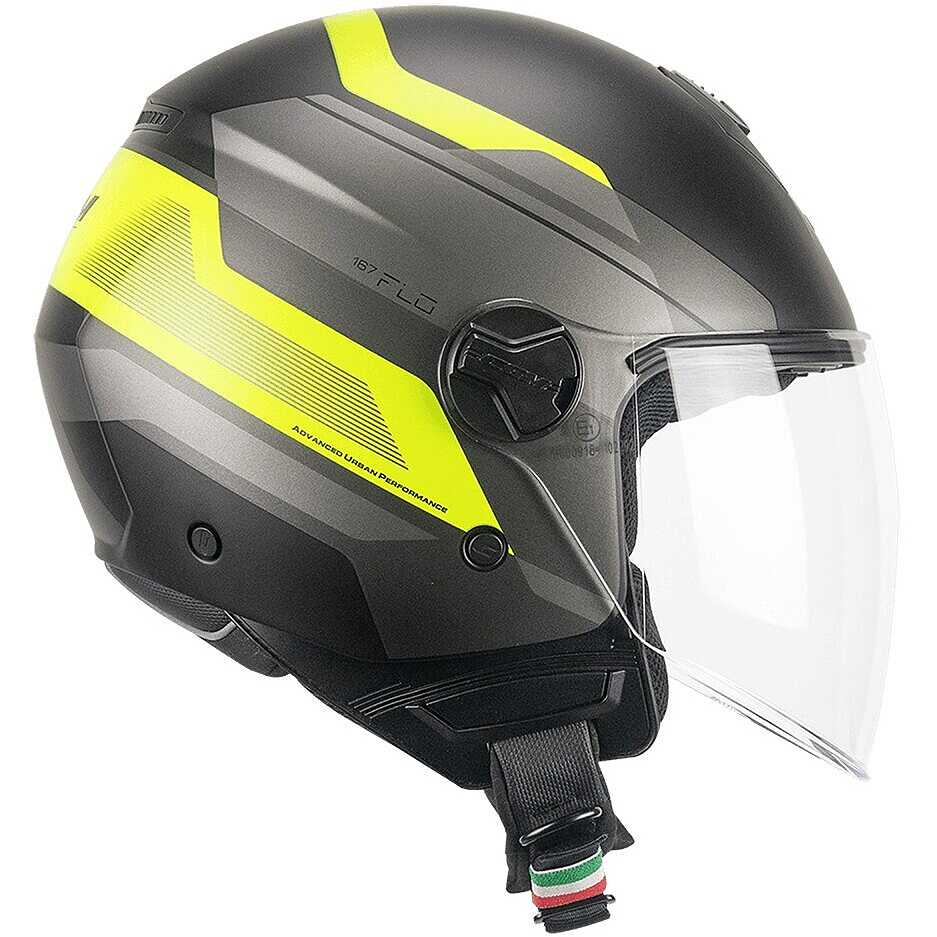 Casco moto e scooter Jet Cgm 167K FLO CITY Nero Giallo fluo opaco Visiera lunga