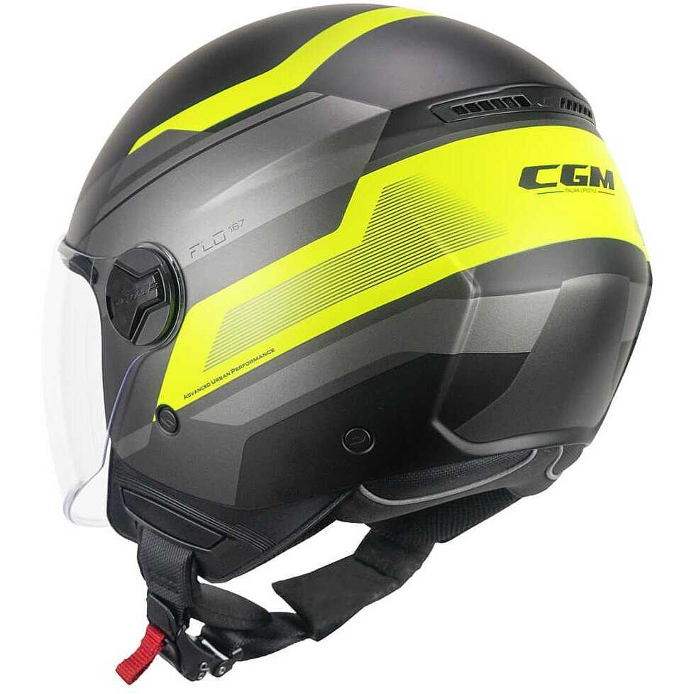 Casco moto e scooter Jet Cgm 167K FLO CITY Nero Giallo fluo opaco Visiera lunga