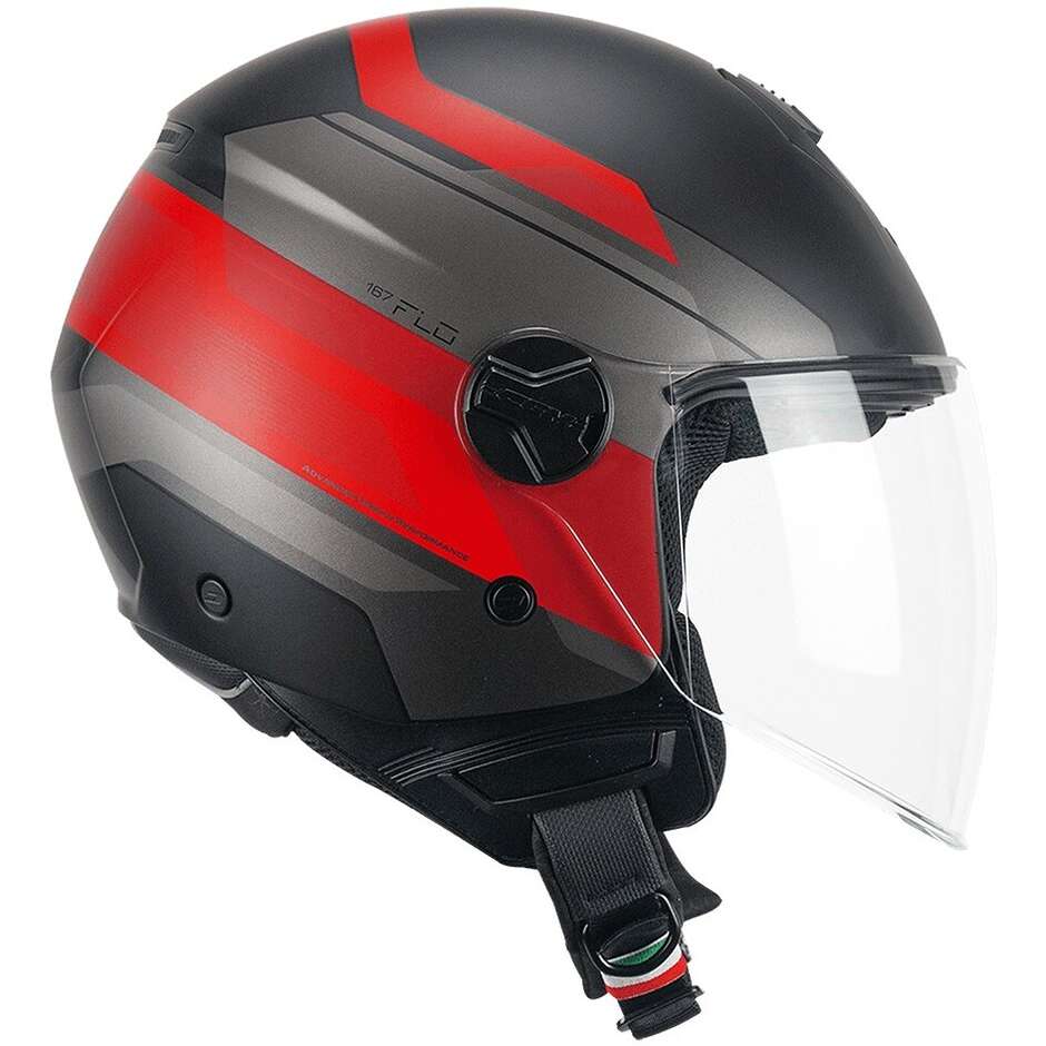 Casco moto e scooter Jet Cgm 167K FLO CITY Nero Rosso opaco Visiera lunga