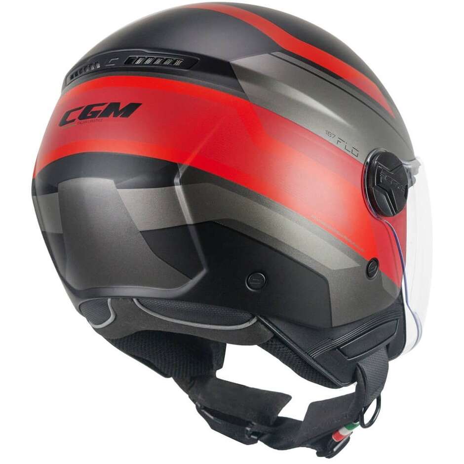 Casco moto e scooter Jet Cgm 167K FLO CITY Nero Rosso opaco Visiera lunga