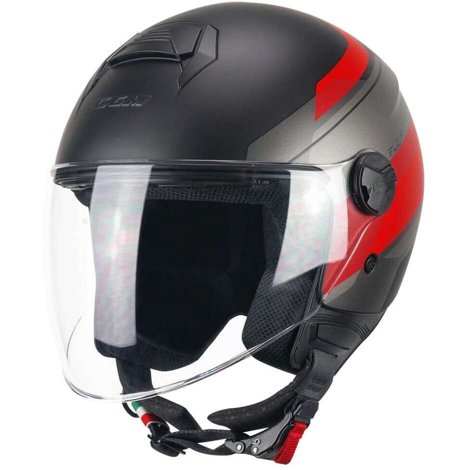 Casco moto e scooter Jet Cgm 167K FLO CITY Nero Rosso opaco Visiera lunga